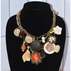 Lenora Dame Swarovski Rhinestone and Seashell Charm Chain Necklace One-of-a-Kind